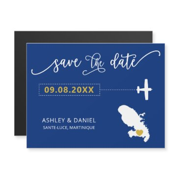 martinique wedding save the date invitations, map magnetic invitation