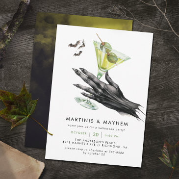martinis & mayhem spooky halloween cocktail party invitation