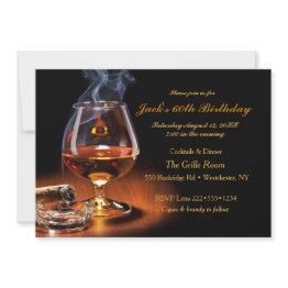 Small Masculine Cigars & Brandy Cognac Snifter Monogram Invitation Front View