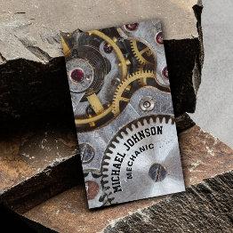 Small Masculine Metal Auto Repair Mechanic Automotive Business Invitations Front View