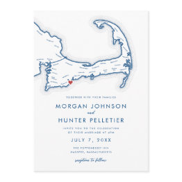 Small Mashpee Cape Cod Navy Blue Minimalist Wedding Invitation Front View