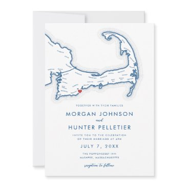 mashpee cape cod navy blue minimalist wedding invitation