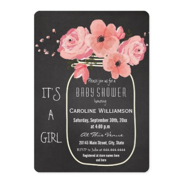 mason jar flowers chalkboard baby shower invitation