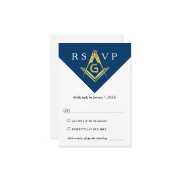 masonic navy blue and gold elegant freemason rsvp invitations