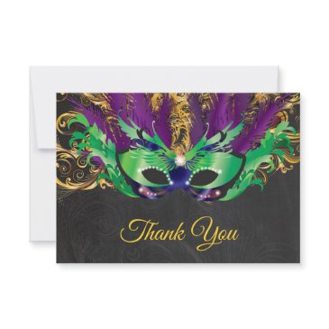 masquerade party magical night green purple gold thank you invitations