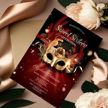 masquerade red sweet 16 invitation