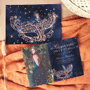 masquerade rose gold glitter sweet 16 photo invitation