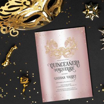 masquerade sparkly gold glitter silver quinceañera invitation