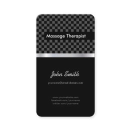 Small Massage Therapist - Elegant Black Checkered Business Invitations Front View