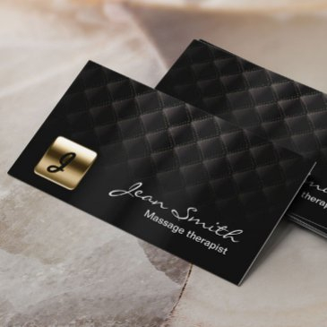 massage therapy monogram modern black & gold business invitations