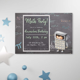 Small Math Blackboard With Equations Calculator Birthday Invitation Front View