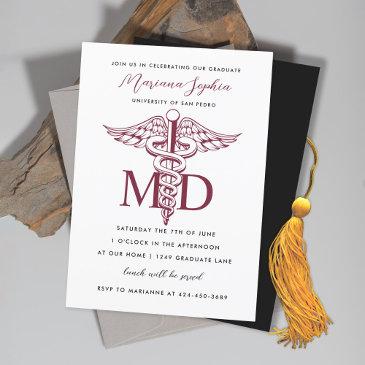md doctor of medicine burgundy graduation invitation