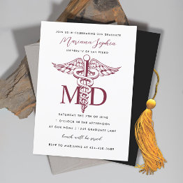 Small Md Doctor Of Medicine Burgundy Graduation Invitation Front View