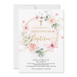 Small Meadow Floral Butterfly Baptism Invitation Front View