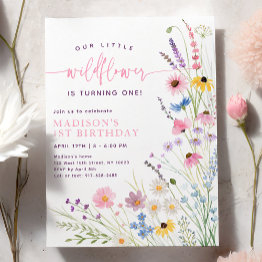 Small Meadow Wildflowers First Birthday Invitation Front View