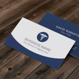 Small Medical Caduceus Logo Professional Navy Blue Business Invitations Front View