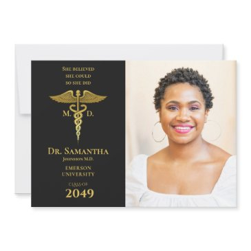 medical doctor md rn nurse graduation black photo invitation