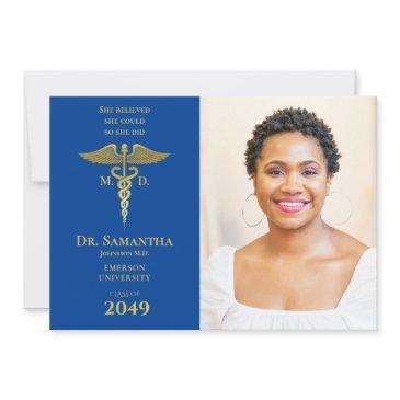 medical doctor md rn nurse graduation blue photo invitation