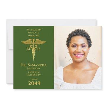 medical doctor md rn nurse graduation green photo invitation