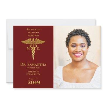 medical doctor md rn nurse graduation red photo invitation