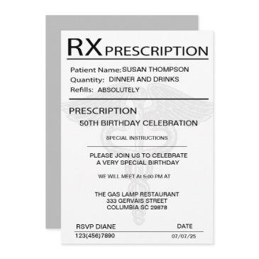 medical prescription pad 50th birthday party invitation