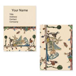 Small Medieval Bestiary Making Music,rabbit,dog Business Invitations Front View