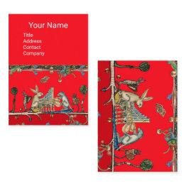 Small Medieval Bestiary Making Music,rabbit,dog Red Business Invitations Front View