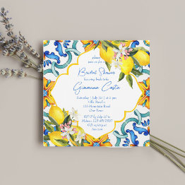 Small Mediterranean Majolica Tiles Lemons Bridal Shower Invitation Front View