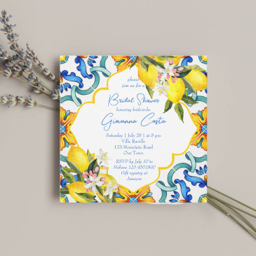 mediterranean majolica tiles lemons bridal shower invitation