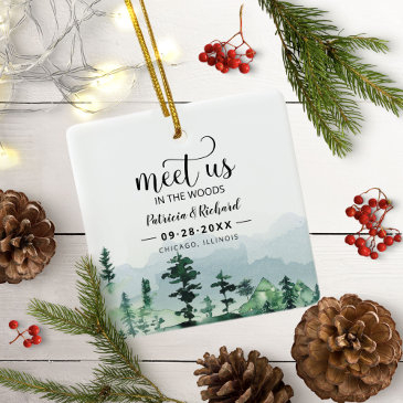 meet us in the woods outdoor wedding save the date ceramic ornament