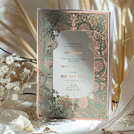 Small Mehendi Ceremony Rose Gold Foil Accents Wedding Foil Invitation Front View