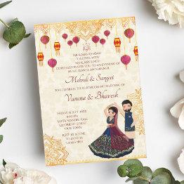 Small Mehndi And Sangeet Invitation Cute Indian Couple Front View