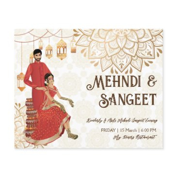 mehndi budget invite with cute indian henna bride
