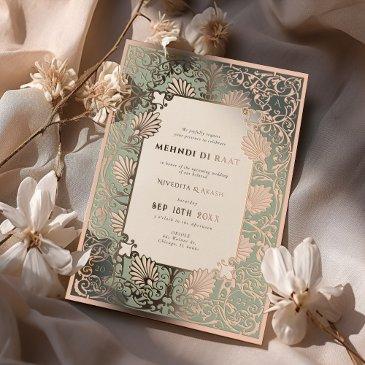 mehndi di raat rose gold foil accents wedding foil invitation