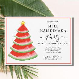Small Mele Kalikimaka Christmas Tree Party Invitation Front View