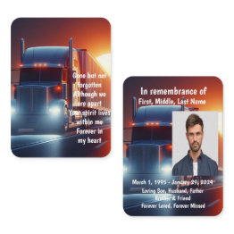 Small Memorial Photo Prayer Semi-truck Tractor-trailer Business Invitations Front View