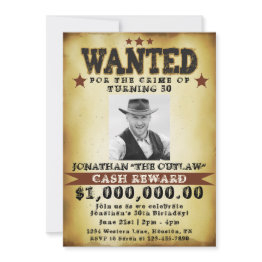 Small Men 50th Birthday Cowboy Wanted Poster Invitation Front View