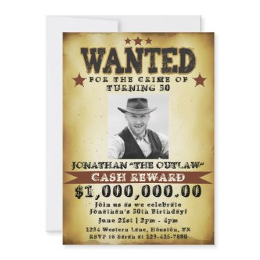 men 50th birthday cowboy wanted poster invitation