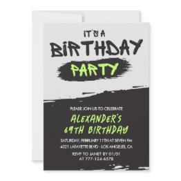 Small Men 69th Birthday Invitations Graffiti Spray Paint Front View
