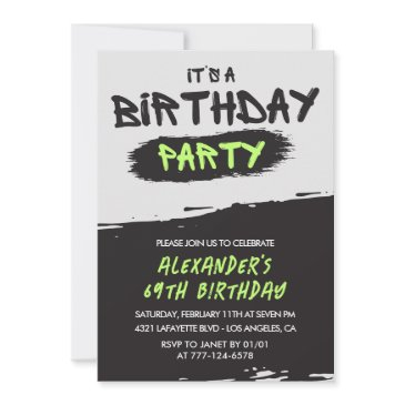 men 69th birthday invitations graffiti spray paint