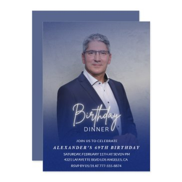 men dinner photo navy blue 69th birthday invitation