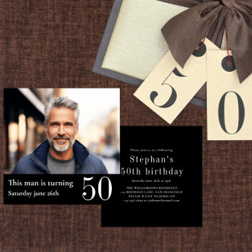mens 50th double sided modern photo birthday invitation