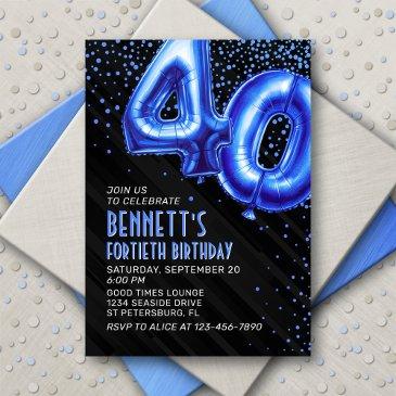 mens blue 40th birthday invitation