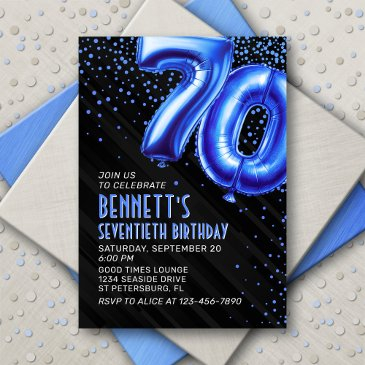 mens blue 70th birthday invitation