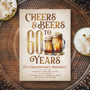 mens cheers & beers funny 60th birthday invitation