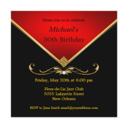 Small Men's Elegant Gold Red Birthday Party Invitations Front View
