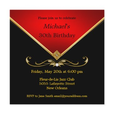 men's elegant gold red birthday party invitations