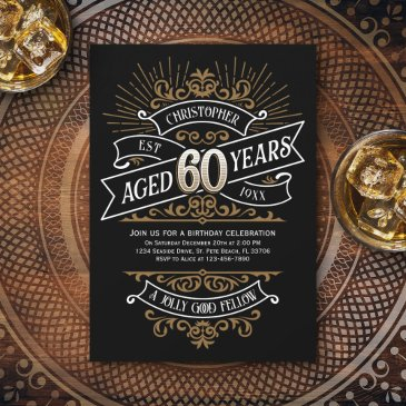 mens funny whiskey 60th birthday invitation