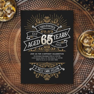 mens funny whiskey 65th birthday invitation