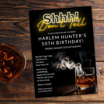 men's surprise smoke & whiskey birthday invitation